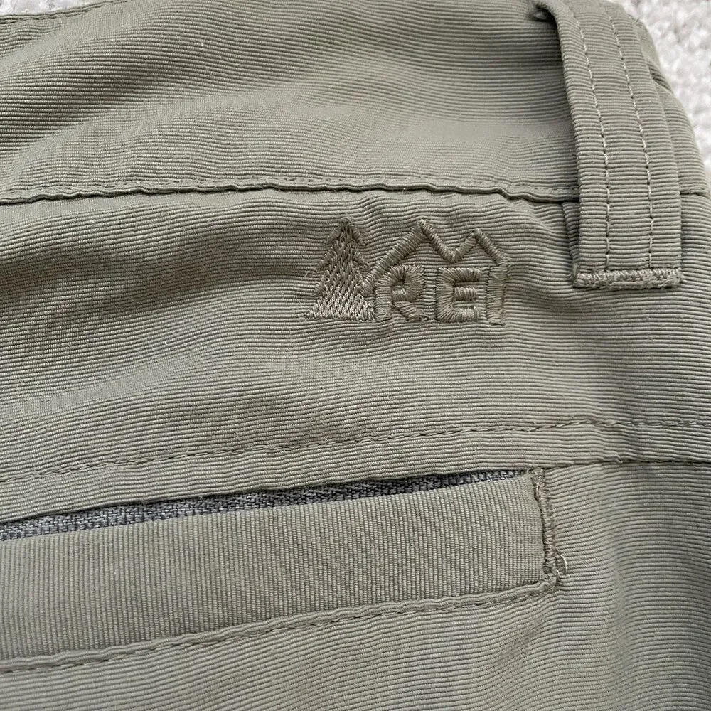 REI Pants Men’s 36x32 Olive Green Nylon Zip Outdoor Hiking Camping Adventure Fun